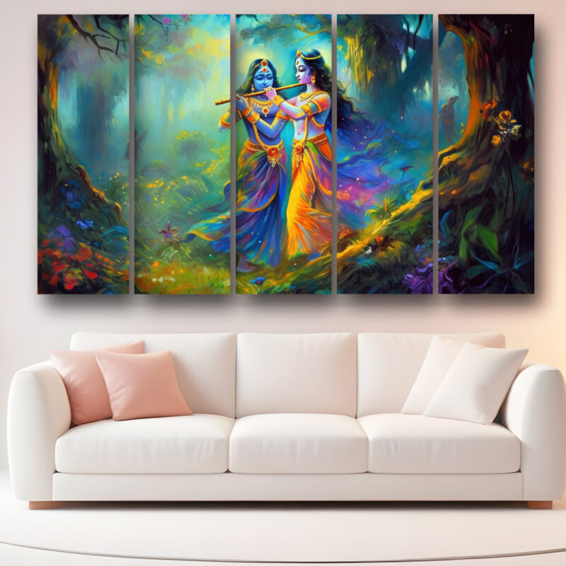 Casperme Radha krishan Wall Painting Framed Big Size For Living Room, Home, office & Wall Decor, 48 x 30 inches set of 5