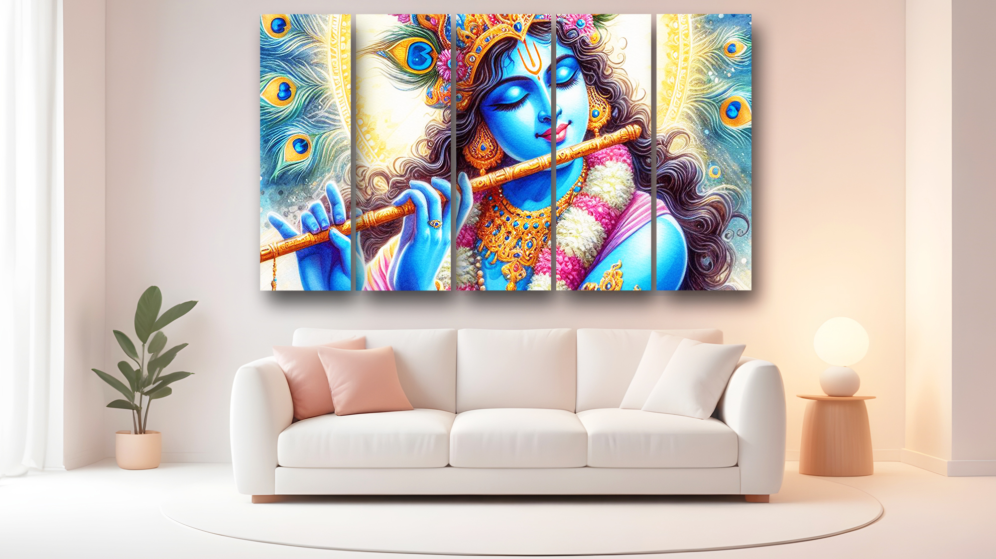Casperme krishan ji Wall Painting Framed Big Size For Living Room, Home, office & Wall Decor, 48 x 30 inches set of 5 - Image 4