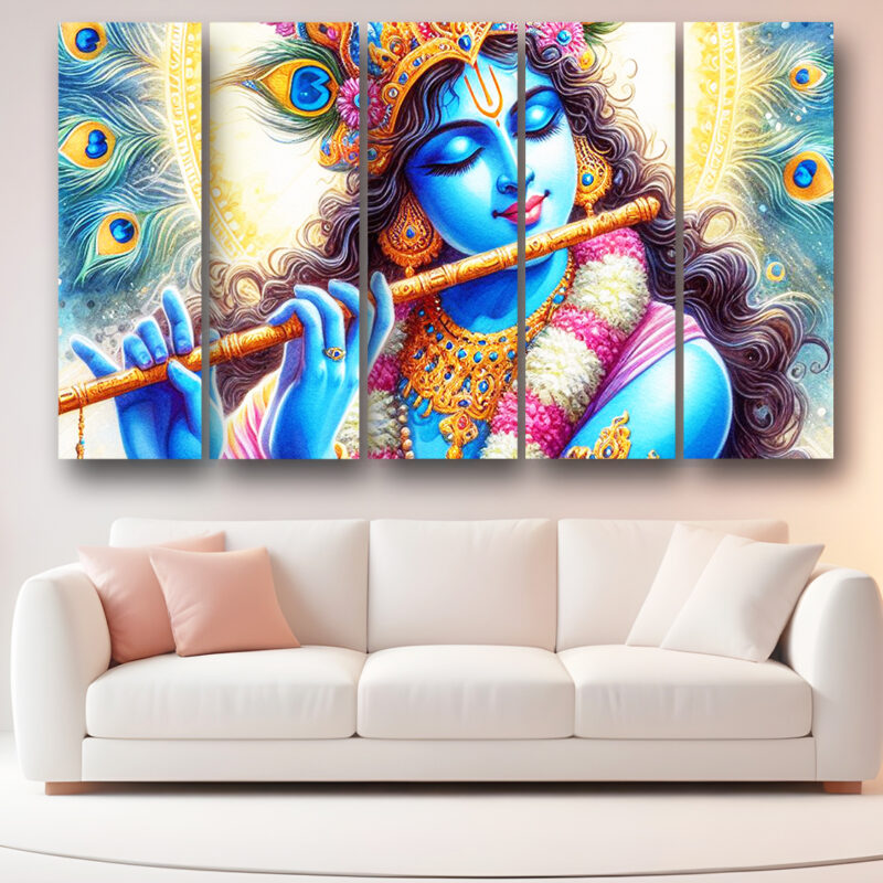 Casperme  krishan ji Wall Painting Framed Big Size For Living Room, Home, office & Wall Decor, 48 x 30 inches set of 5