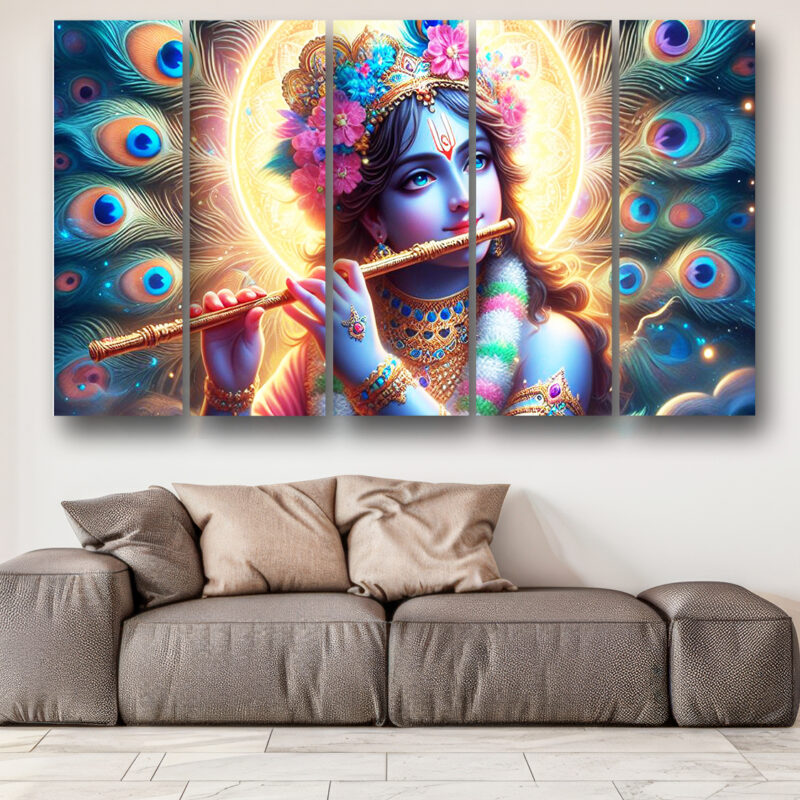 Casperme krishan ji Wall Painting Framed Big Size For Living Room, Home, office & Wall Decor, 48 x 30 inches set of 5