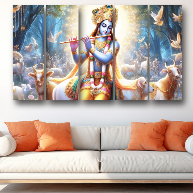 Casperme krishan ji Wall Painting Framed Big Size For Living Room, Home, office & Wall Decor, 48 x 30 inches set of 5