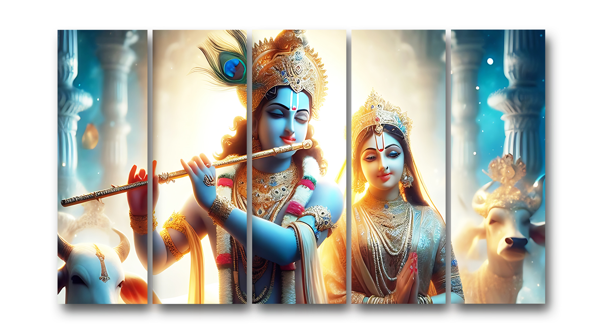 Casperme Radha krishan Wall Painting Framed Big Size For Living Room, Home, office & Wall Decor, 48 x 30 inches set of 5 - Image 2