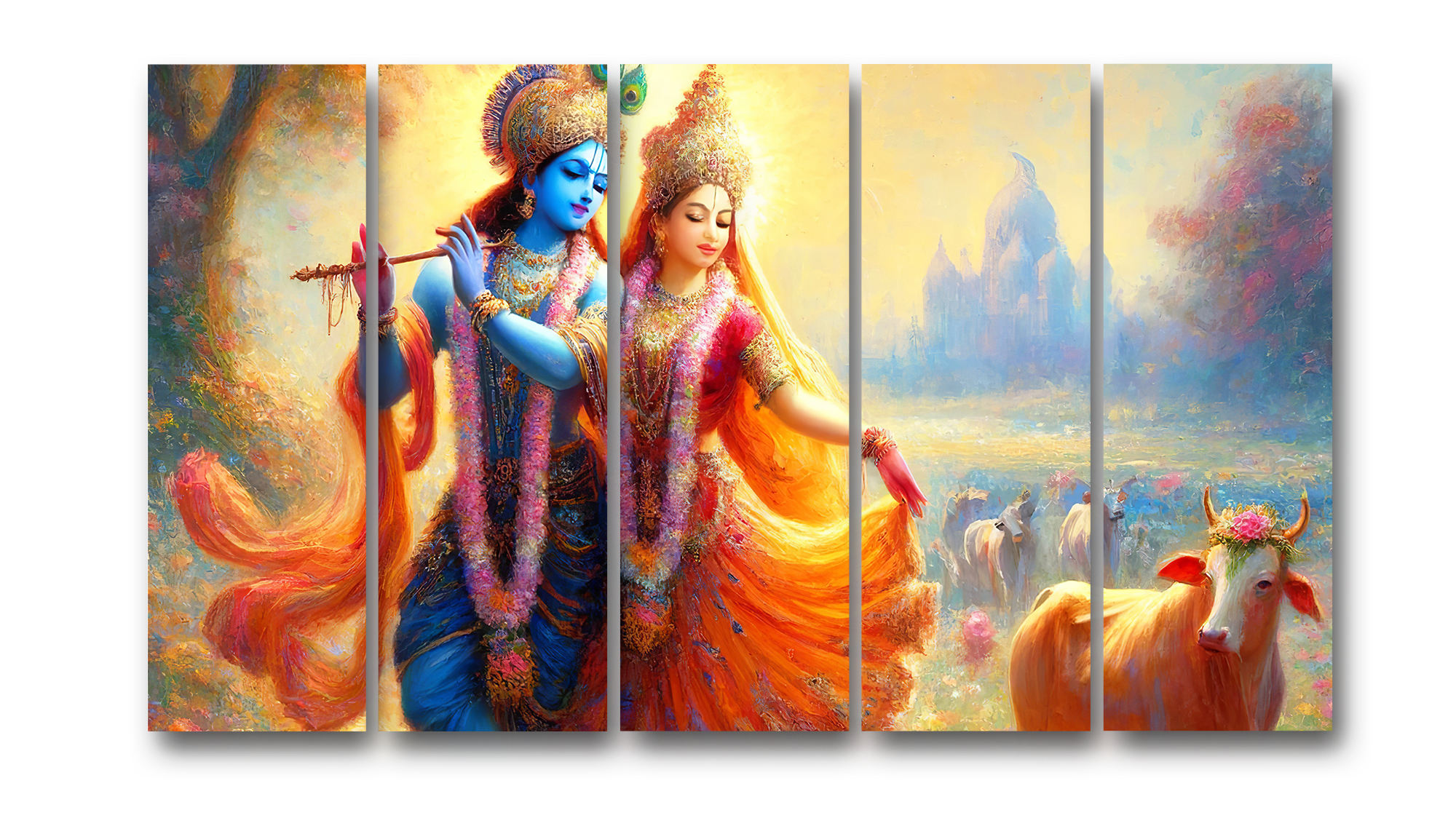 Casperme Radha krishan Wall Painting Framed Big Size For Living Room, Home, office & Wall Decor, 48 x 30 inches set of 5 - Image 2