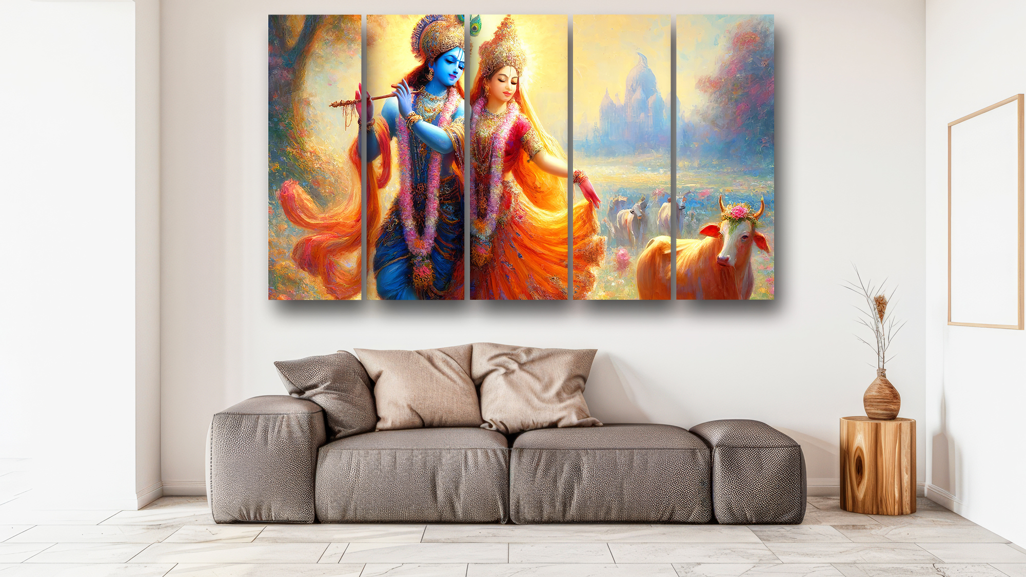 Casperme Radha krishan Wall Painting Framed Big Size For Living Room, Home, office & Wall Decor, 48 x 30 inches set of 5 - Image 4