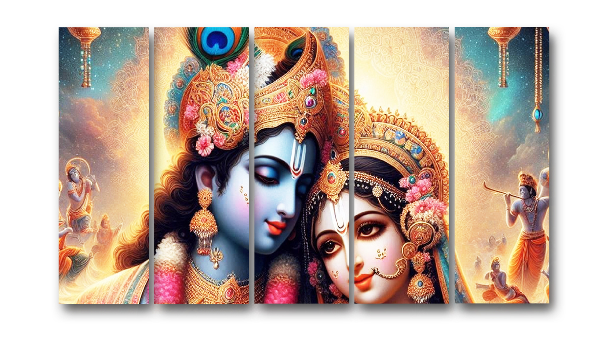 Casperme Radha krishan Wall Painting Framed Big Size For Living Room, Home, office & Wall Decor, 48 x 30 inches set of 5 - Image 2