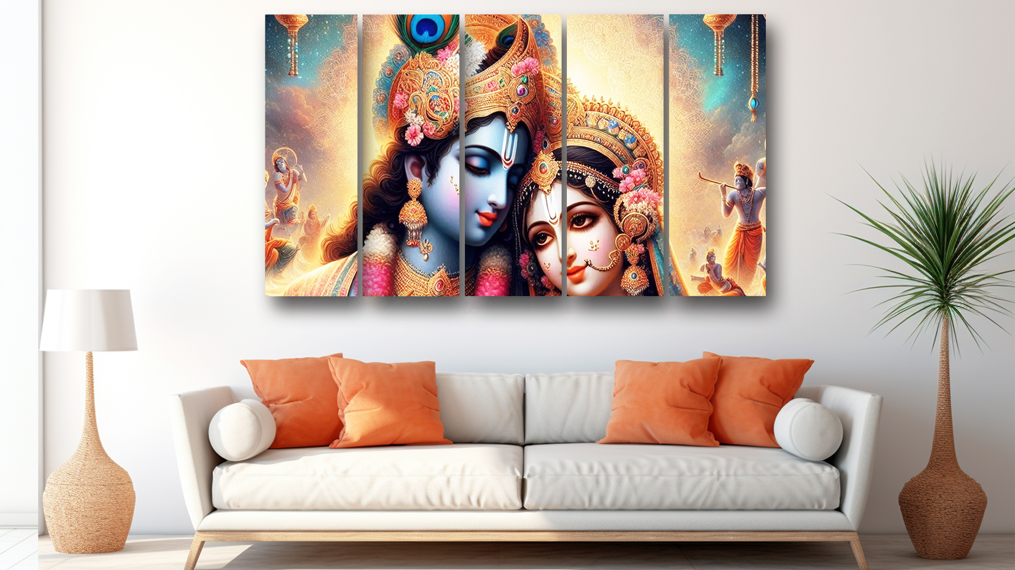Casperme Radha krishan Wall Painting Framed Big Size For Living Room, Home, office & Wall Decor, 48 x 30 inches set of 5 - Image 4