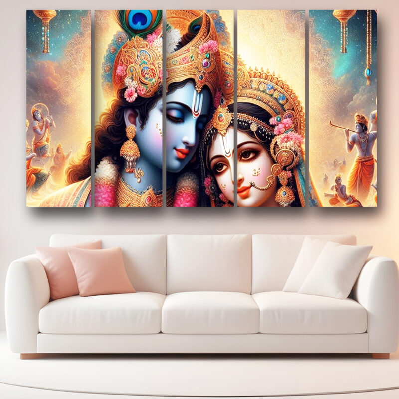 Casperme  Radha krishan Wall Painting Framed Big Size For Living Room, Home, office & Wall Decor, 48 x 30 inches set of 5