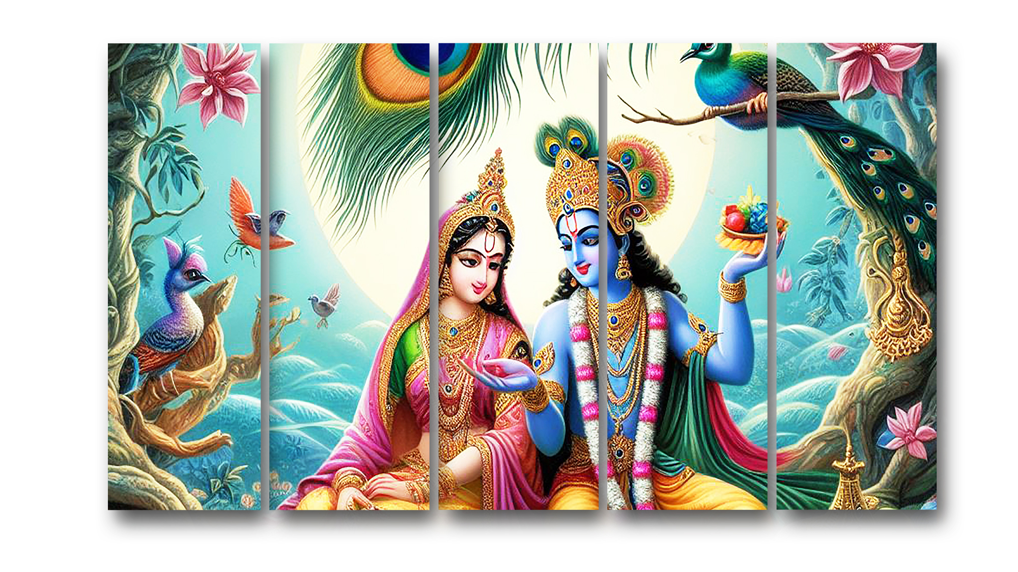 Casperme Radha krishan Wall Painting Framed Big Size For Living Room, Home, office & Wall Decor, 48 x 30 inches set of 5 - Image 2