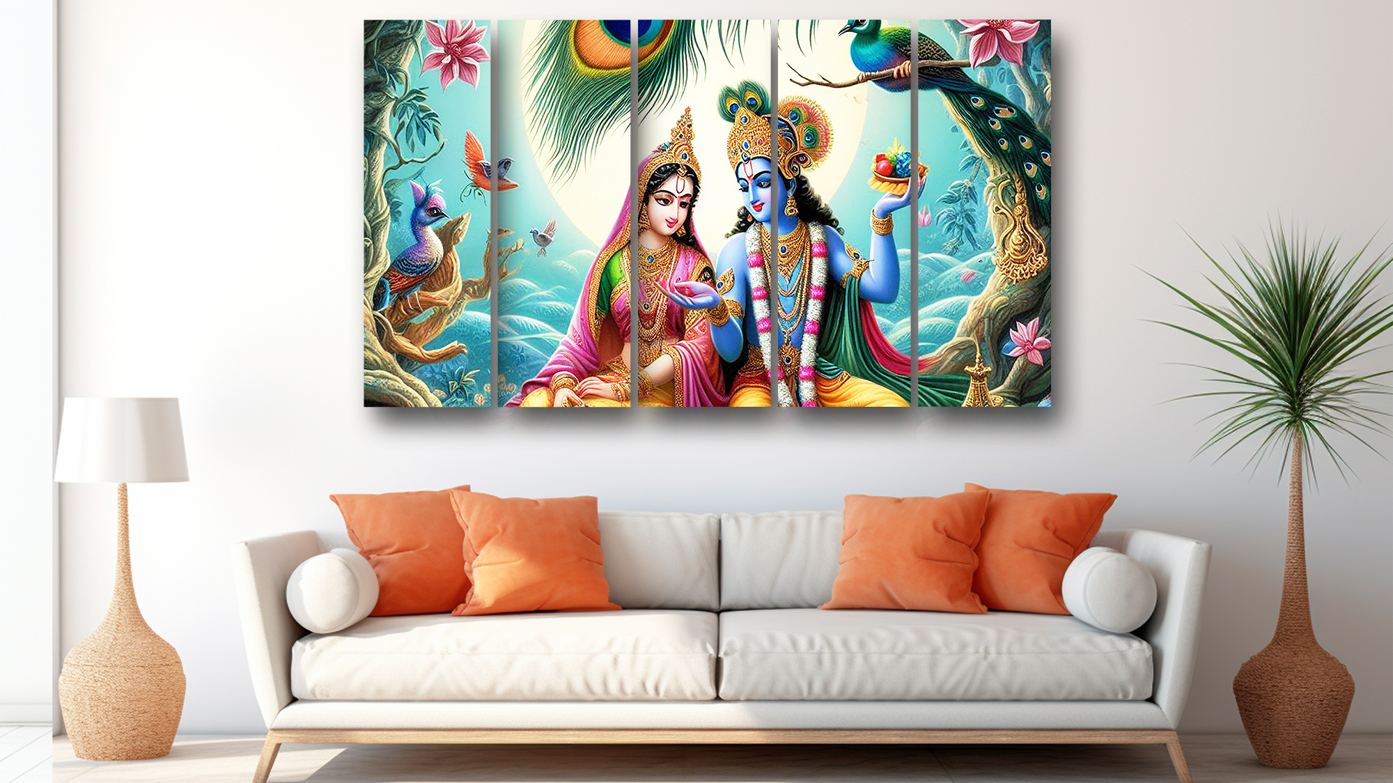 Casperme Radha krishan Wall Painting Framed Big Size For Living Room, Home, office & Wall Decor, 48 x 30 inches set of 5 - Image 4