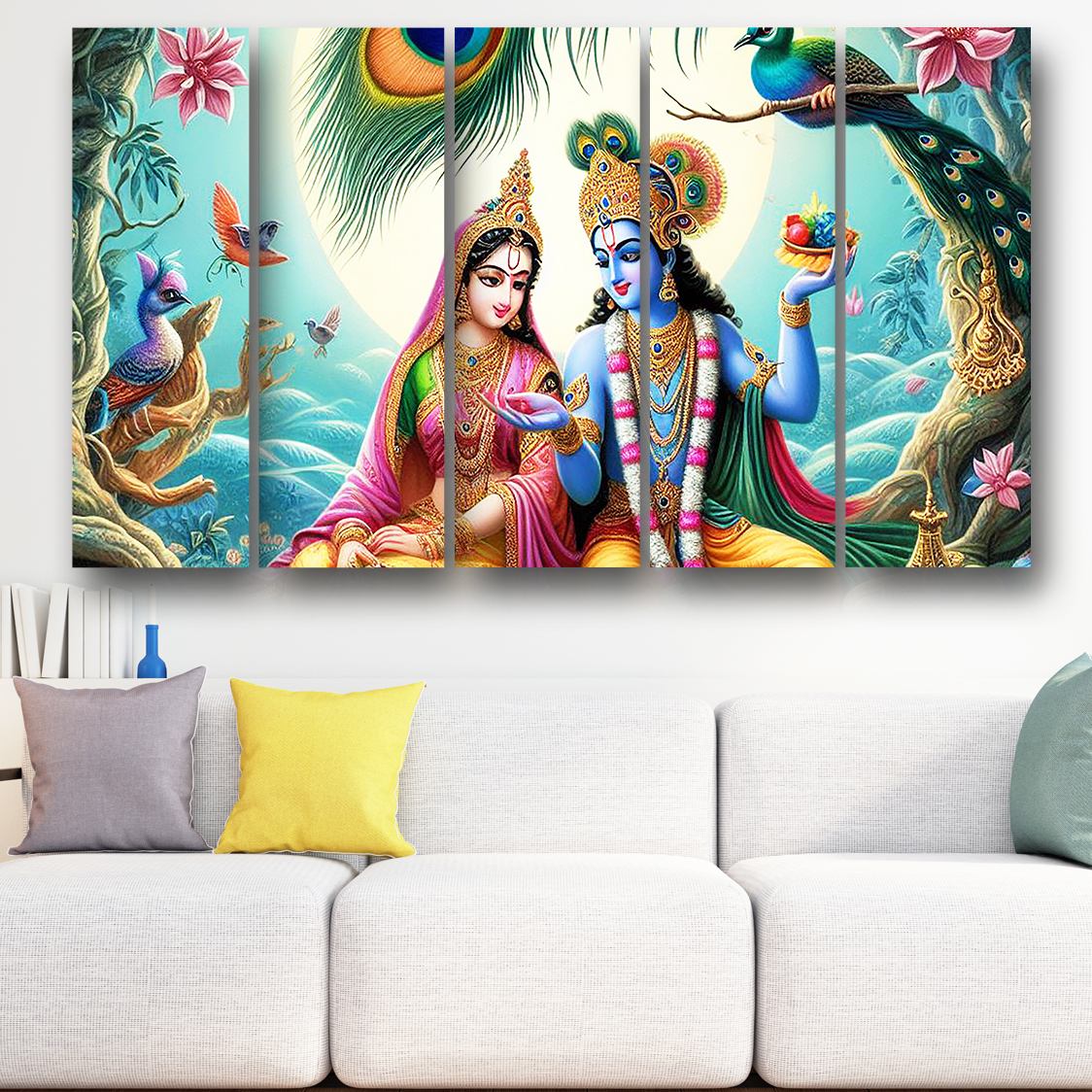 Casperme Radha krishan Wall Painting Framed Big Size For Living Room, Home, office & Wall Decor, 48 x 30 inches set of 5