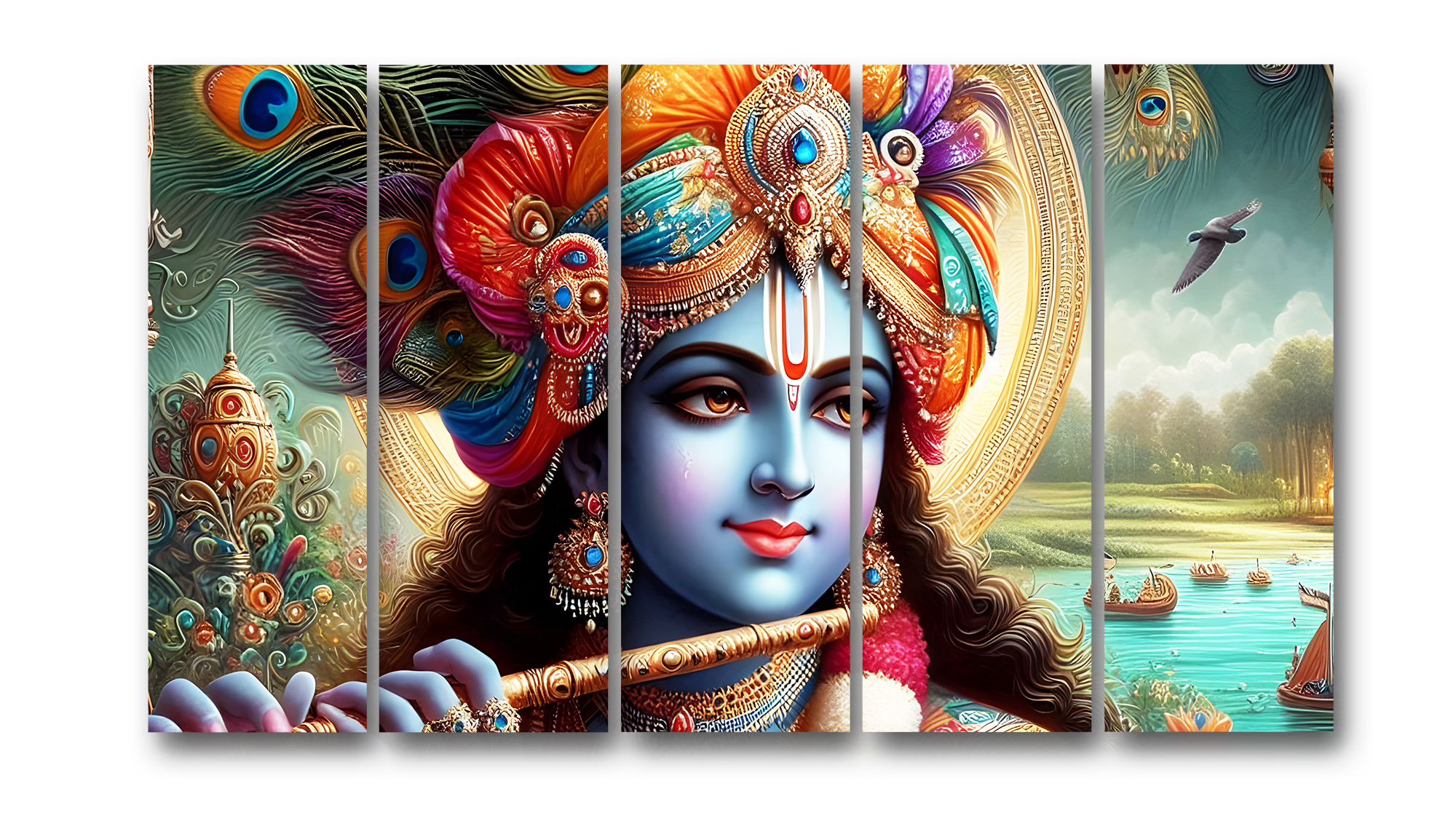 Casperme krishan ji Wall Painting Framed Big Size For Living Room, Home, office & Wall Decor, 48 x 30 inches set of 5 - Image 2