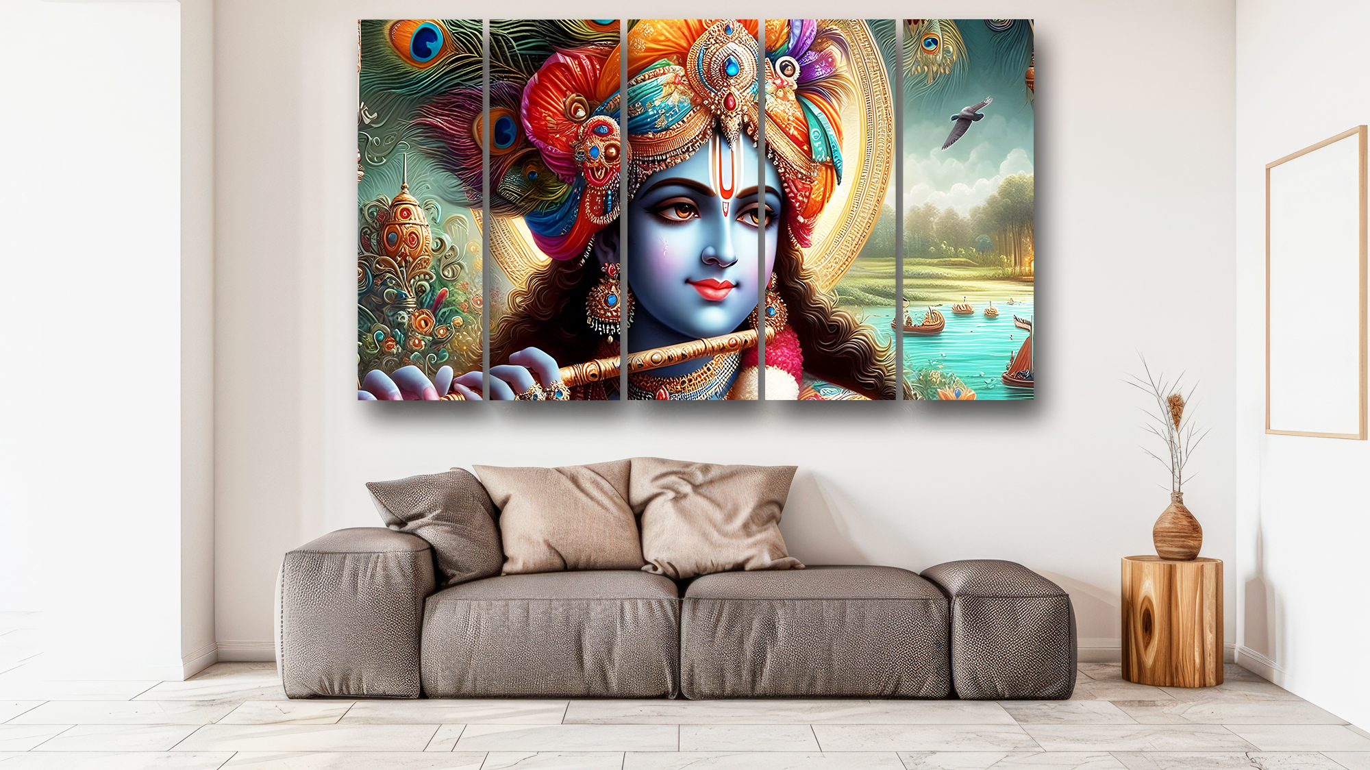 Casperme krishan ji Wall Painting Framed Big Size For Living Room, Home, office & Wall Decor, 48 x 30 inches set of 5 - Image 4