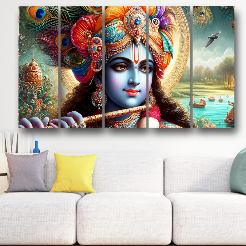 Casperme krishan ji Wall Painting Framed Big Size For Living Room, Home, office & Wall Decor, 48 x 30 inches set of 5