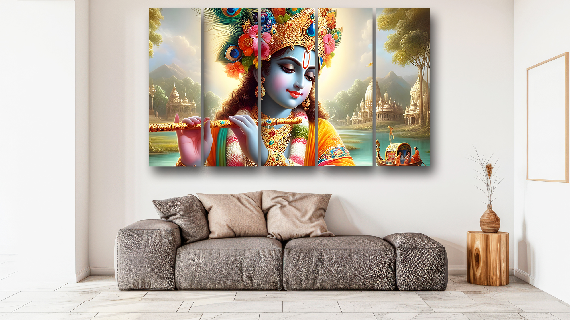 Casperme krishan ji Wall Painting Framed Big Size For Living Room, Home, office & Wall Decor, 48 x 30 inches set of 5 - Image 4