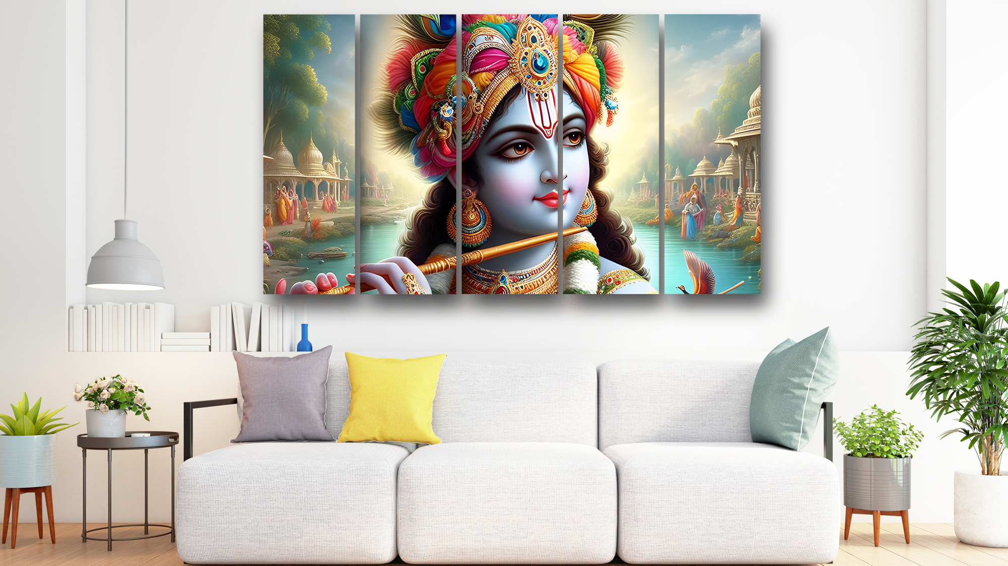 Casperme krishan ji Wall Painting Framed Big Size For Living Room, Home, office & Wall Decor, 48 x 30 inches set of 5 - Image 2