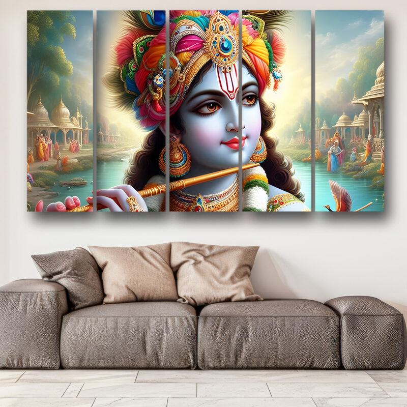 Casperme krishan ji Wall Painting Framed Big Size For Living Room, Home, office & Wall Decor, 48 x 30 inches set of 5