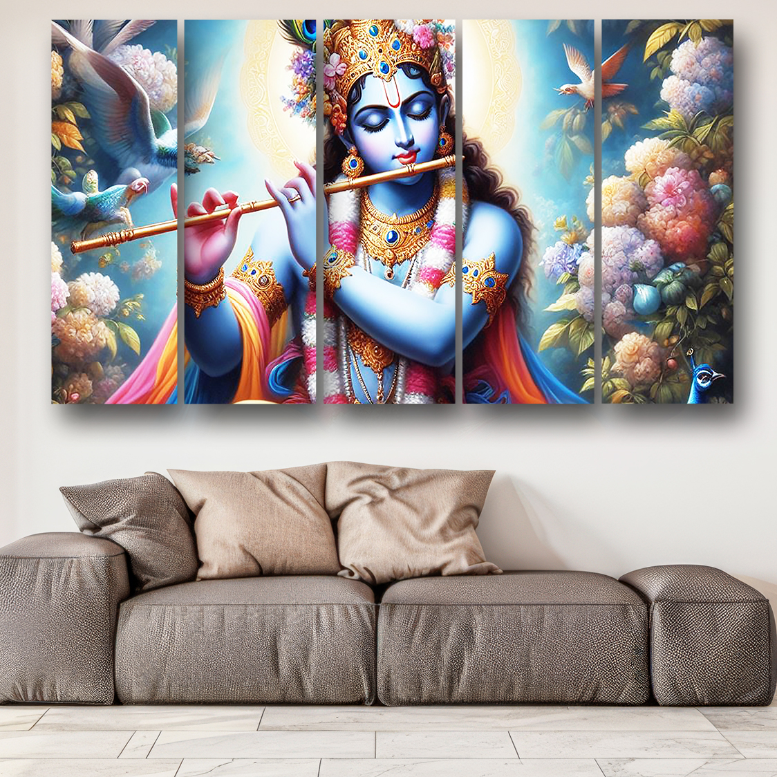 Casperme krishan ji Wall Painting Framed Big Size For Living Room, Home, office & Wall Decor, 48 x 30 inches set of 5