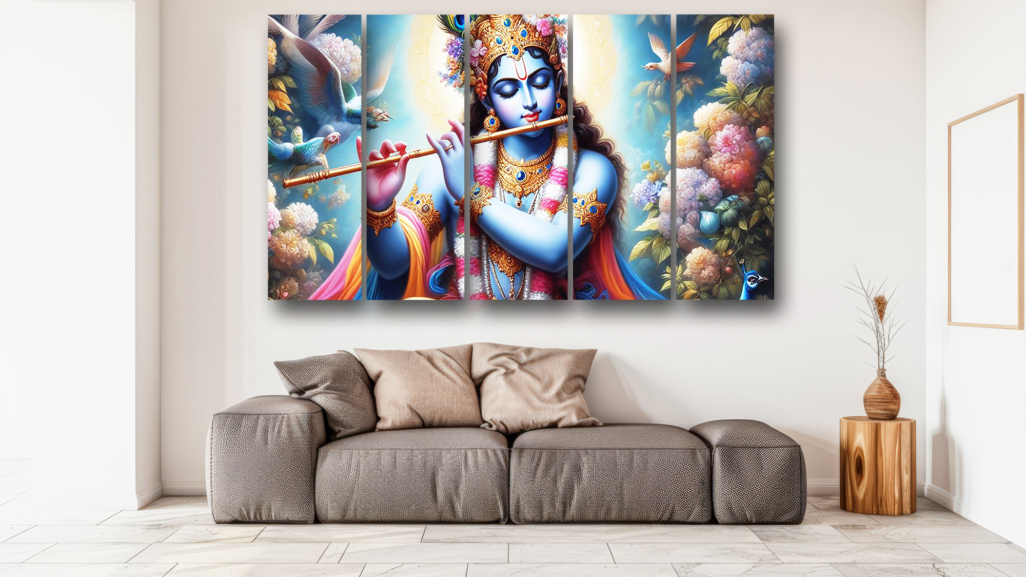 Casperme krishan ji Wall Painting Framed Big Size For Living Room, Home, office & Wall Decor, 48 x 30 inches set of 5 - Image 4
