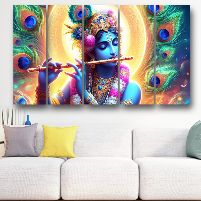 Casperme krishan ji Wall Painting Framed Big Size For Living Room, Home, office & Wall Decor, 48 x 30 inches set of 5