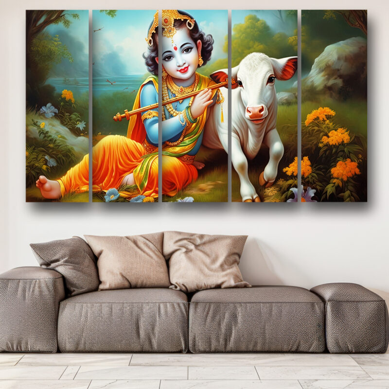 Casperme krishan ji Wall Painting Framed Big Size For Living Room, Home, office & Wall Decor, 48 x 30 inches set of 5