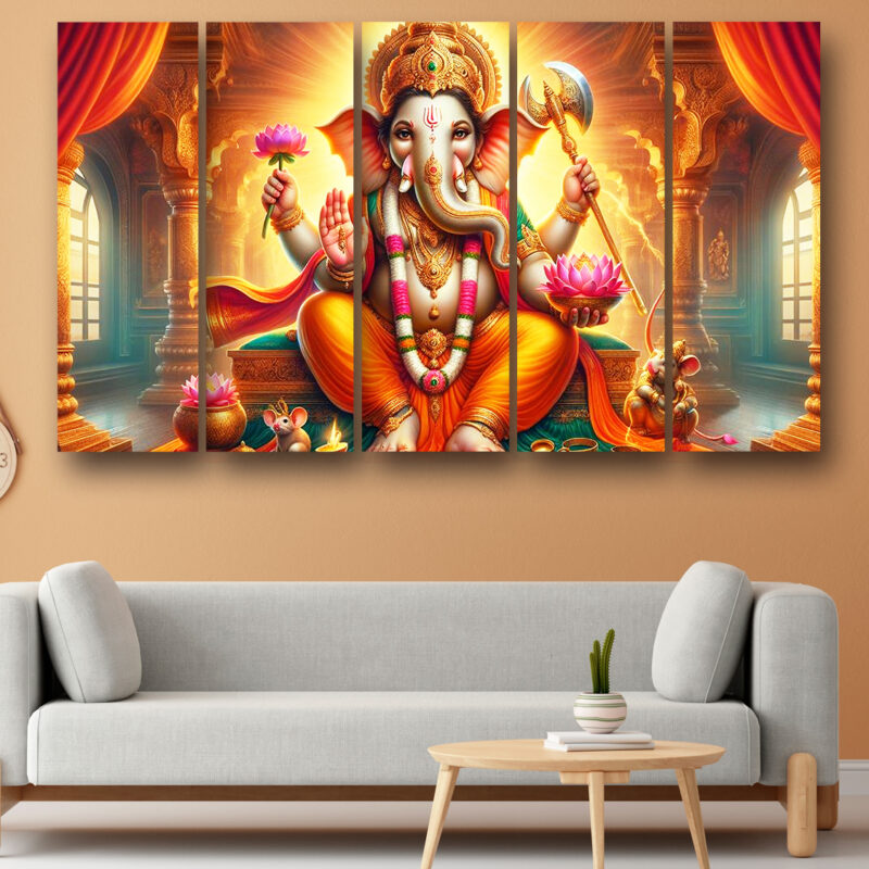 Casperme Ganesh ji  Wall Painting Framed Big Size For Living Room, Home, office & Wall Decor, 48 x 30 inches set of 5