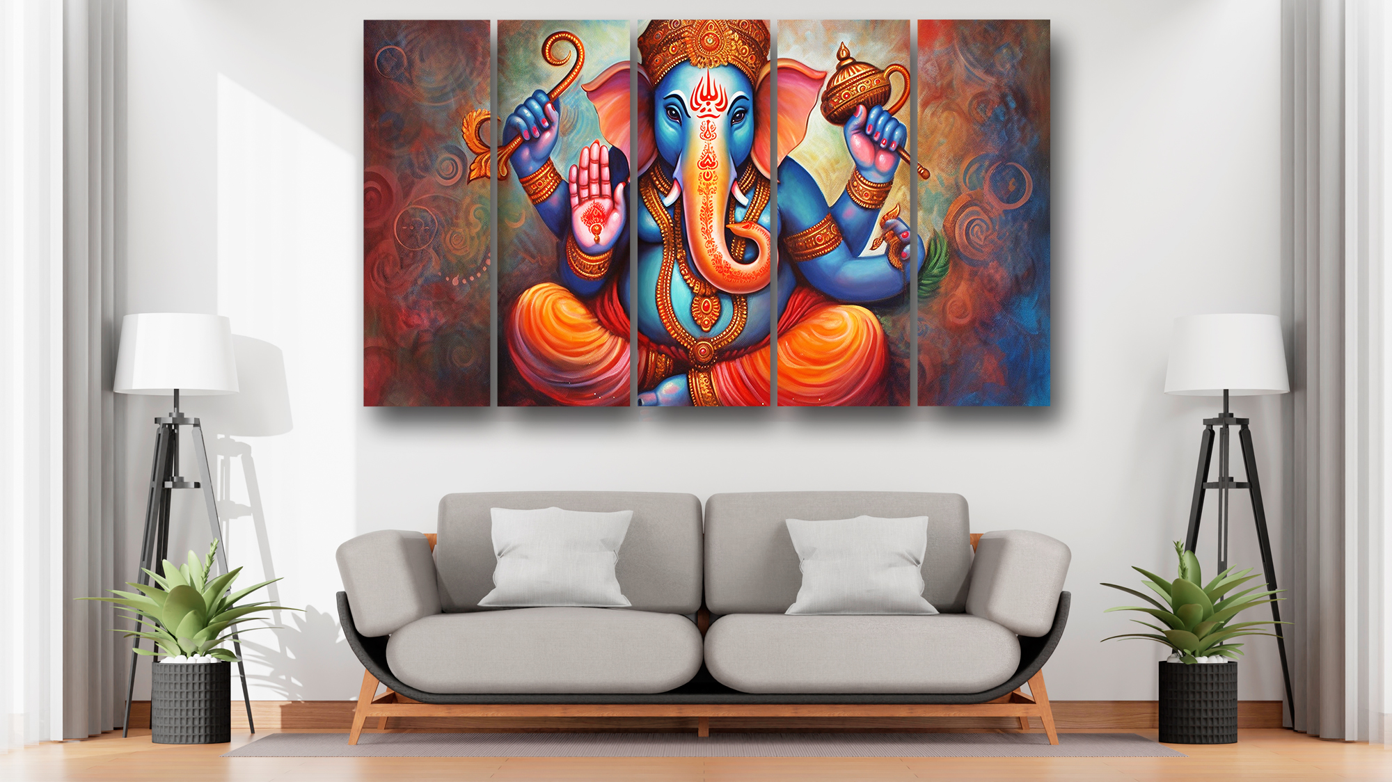 Casperme Ganesh ji Wall Painting Framed Big Size For Living Room, Home, office & Wall Decor, 48 x 30 inches set of 5 - Image 4