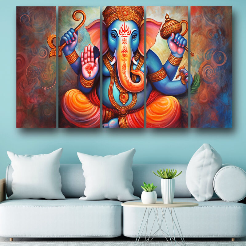 Casperme Ganesh ji  Wall Painting Framed Big Size For Living Room, Home, office & Wall Decor, 48 x 30 inches set of 5