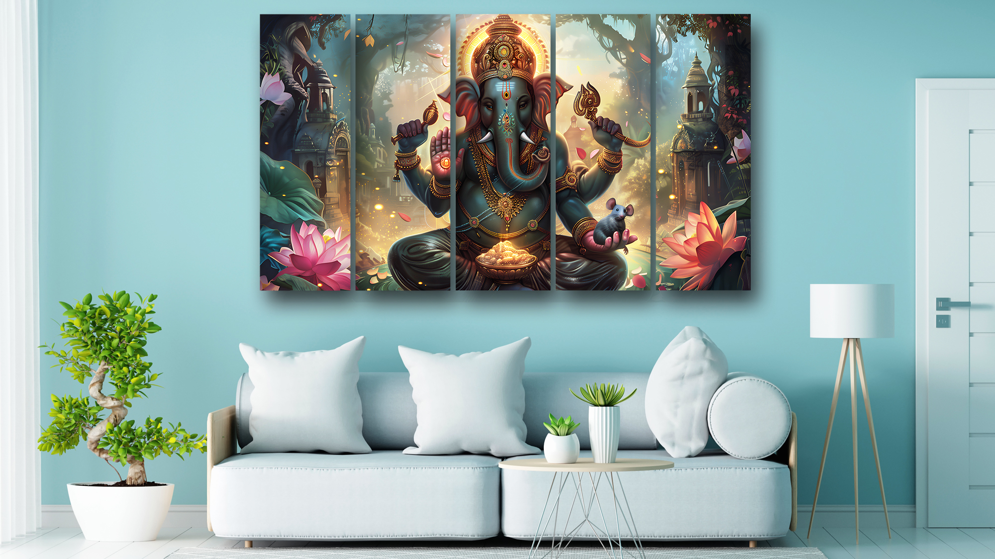 Casperme Ganesh ji Wall Painting Framed Big Size For Living Room, Home, office & Wall Decor, 48 x 30 inches set of 5 - Image 4