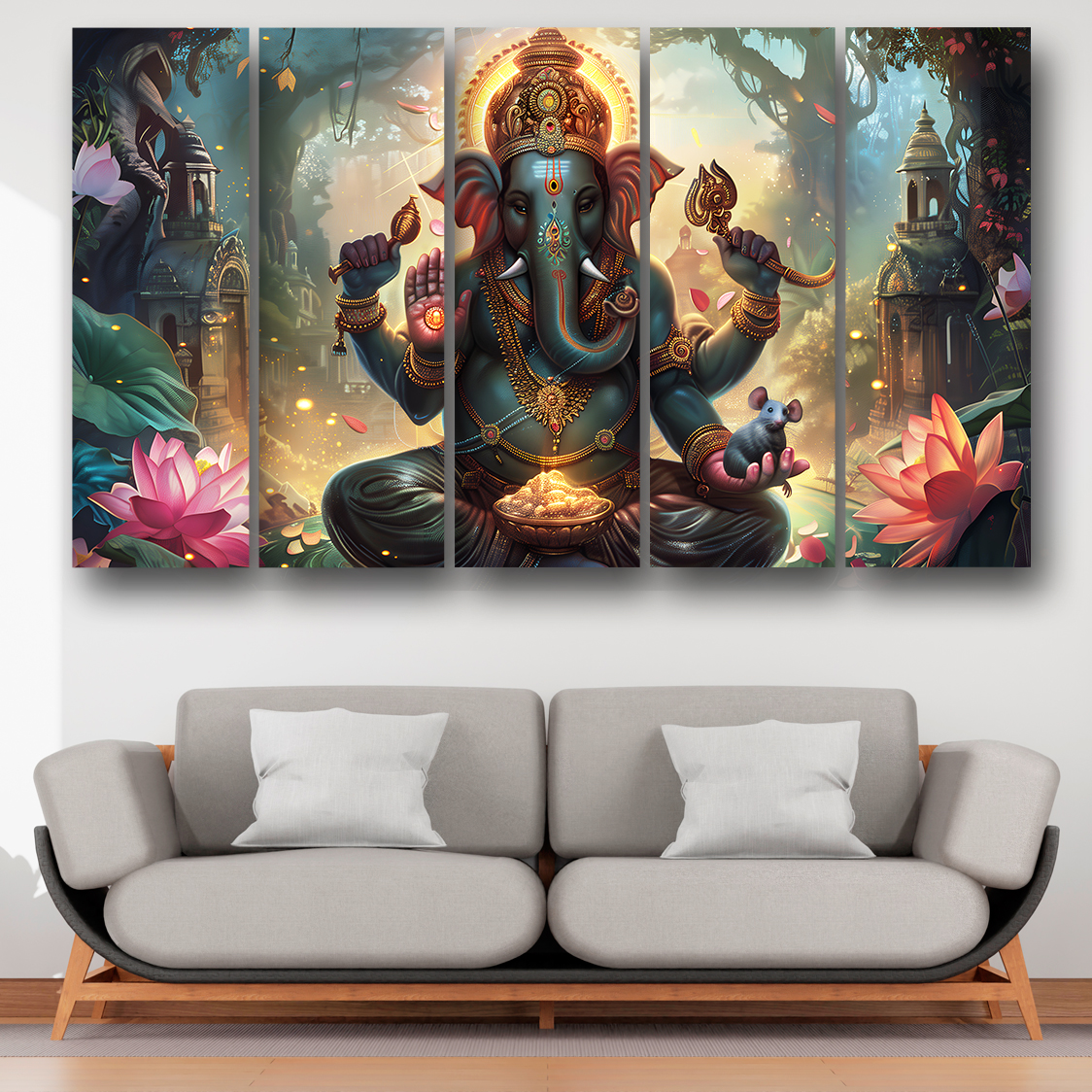 Casperme Ganesh ji Wall Painting Framed Big Size For Living Room, Home, office & Wall Decor, 48 x 30 inches set of 5