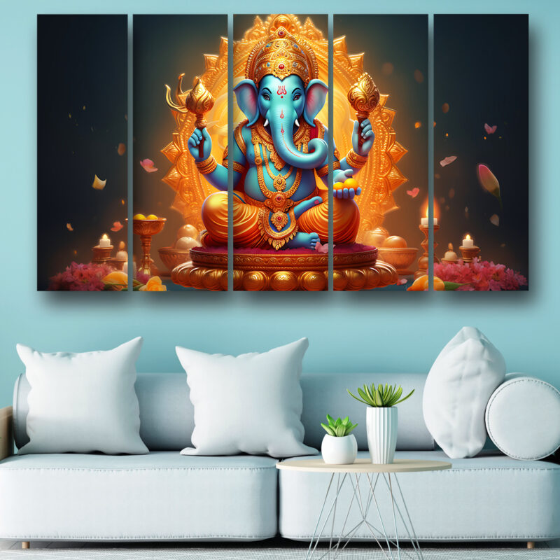 Casperme Ganesh ji  Wall Painting Framed Big Size For Living Room, Home, office & Wall Decor, 48 x 30 inches set of 5