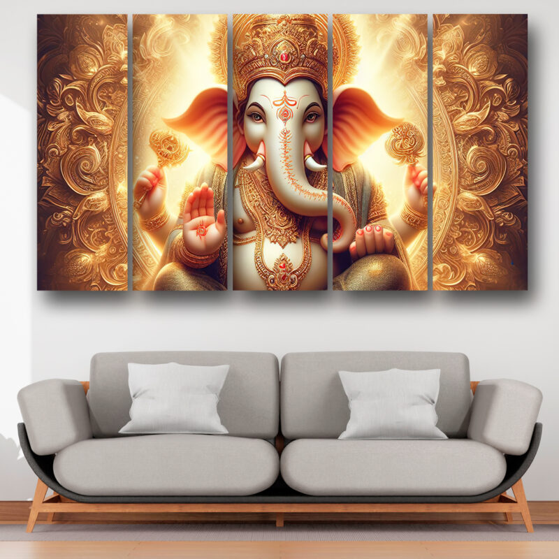 Casperme Ganesh ji  Wall Painting Framed Big Size For Living Room, Home, office & Wall Decor, 48 x 30 inches set of 5