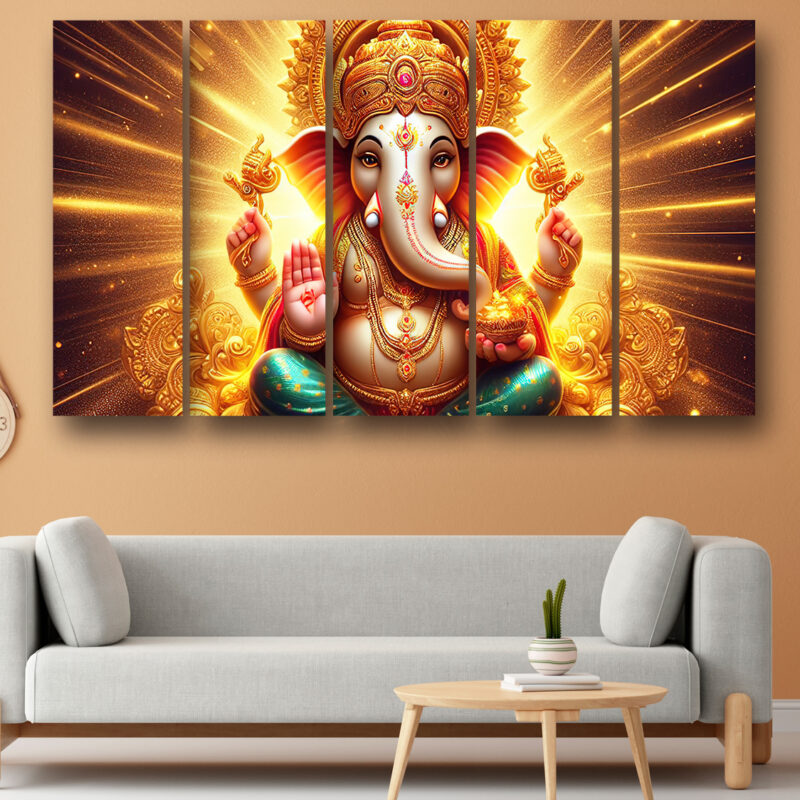 Casperme Ganesh ji  Wall Painting Framed Big Size For Living Room, Home, office & Wall Decor, 48 x 30 inches set of 5
