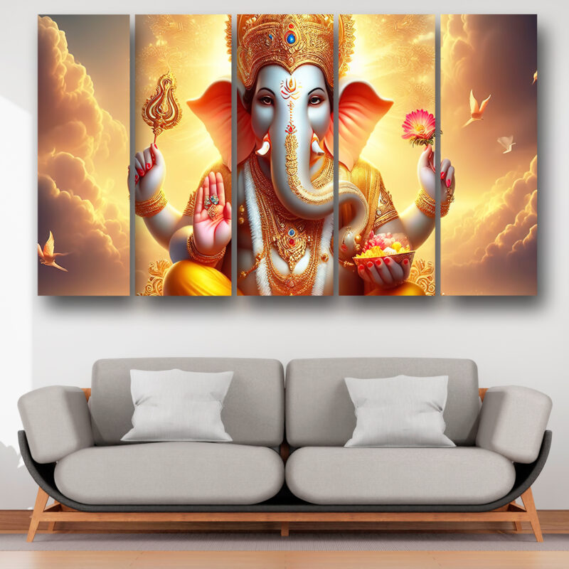Casperme Ganesh ji  Wall Painting Framed Big Size For Living Room, Home, office & Wall Decor, 48 x 30 inches set of 5