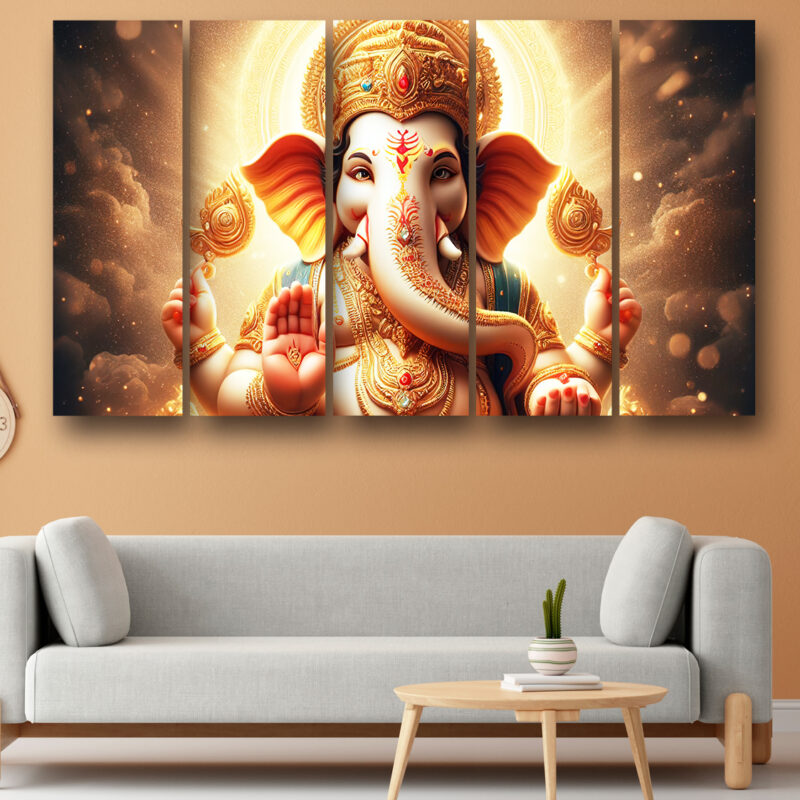 Casperme Ganesh ji  Wall Painting Framed Big Size For Living Room, Home, office & Wall Decor, 48 x 30 inches set of 5