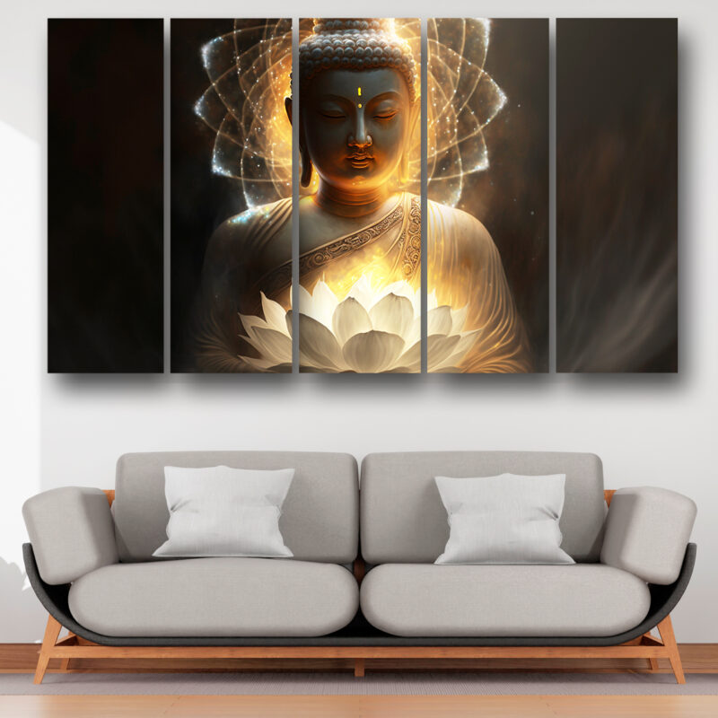 Casperme Buddha ji Wall Painting Framed Big Size For Living Room, Home, office & Wall Decor, 48 x 30 inches set of 5