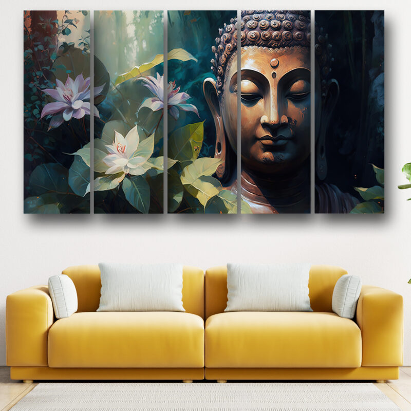 Casperme Buddha ji Wall Painting Framed Big Size For Living Room, Home, office & Wall Decor, 48 x 30 inches set of 5