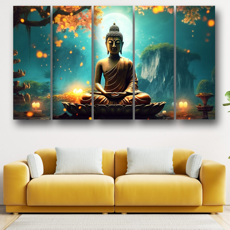 Casperme Buddha ji Wall Painting Framed Big Size For Living Room, Home, office & Wall Decor, 48 x 30 inches set of 5