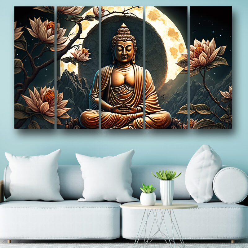 Casperme Buddha ji Wall Painting Framed Big Size For Living Room, Home, office & Wall Decor, 48 x 30 inches set of 5