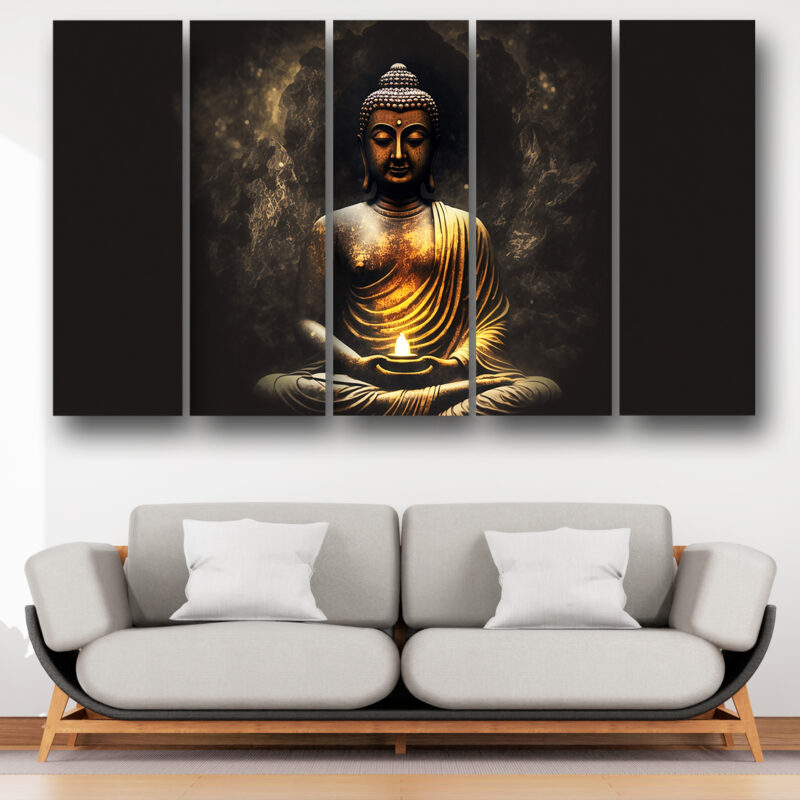 Casperme Buddha ji Wall Painting Framed Big Size For Living Room, Home, office & Wall Decor, 48 x 30 inches set of 5