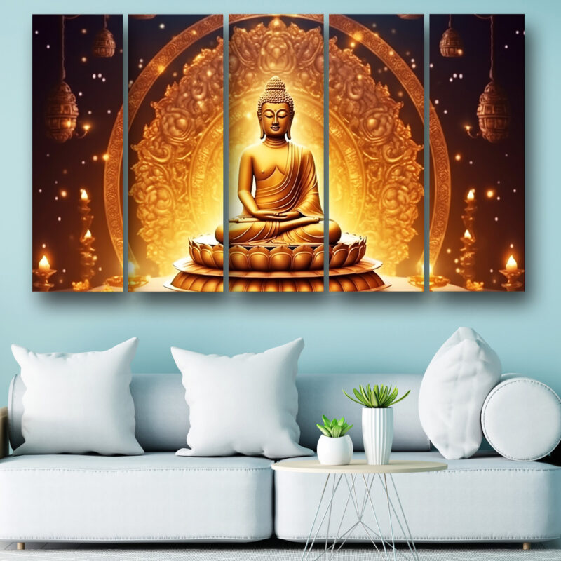 Casperme Buddha ji Wall Painting Framed Big Size For Living Room, Home, office & Wall Decor, 48 x 30 inches set of 5