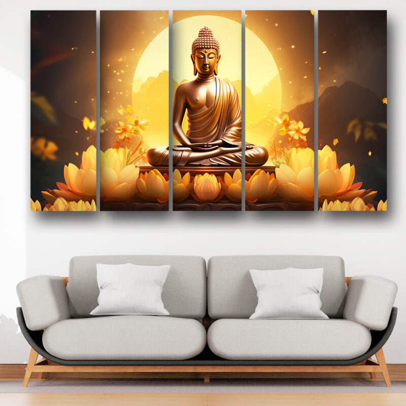 Casperme Buddha ji Wall Painting Framed Big Size For Living Room, Home, office & Wall Decor, 48 x 30 inches set of 5