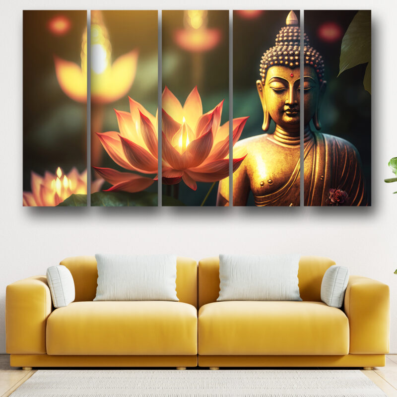 Casperme Buddha ji Wall Painting Framed Big Size For Living Room, Home, office & Wall Decor, 48 x 30 inches set of 5