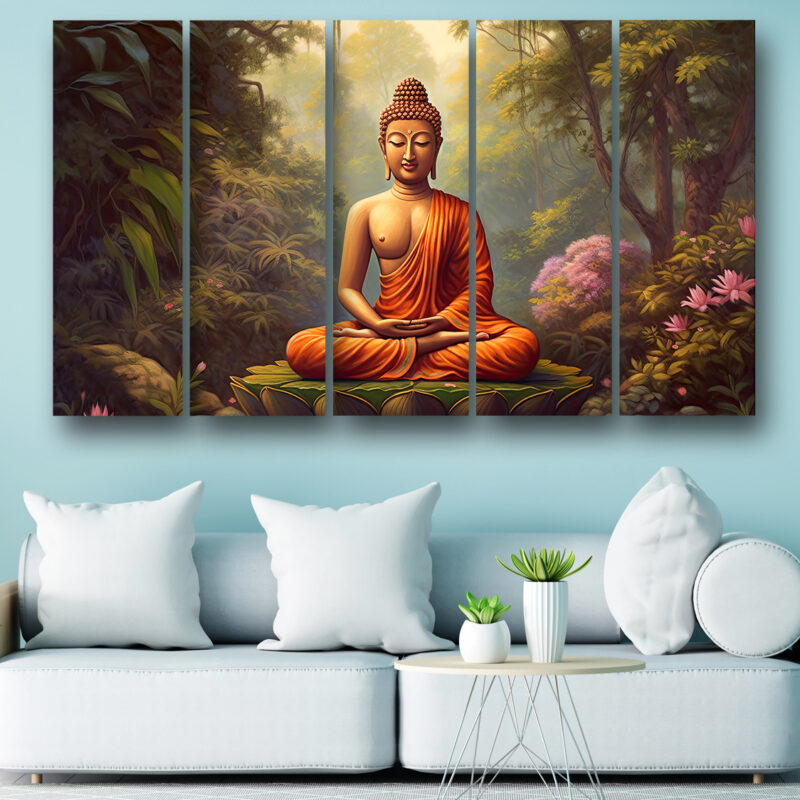 Casperme Buddha ji Wall Painting Framed Big Size For Living Room, Home, office & Wall Decor, 48 x 30 inches set of 5