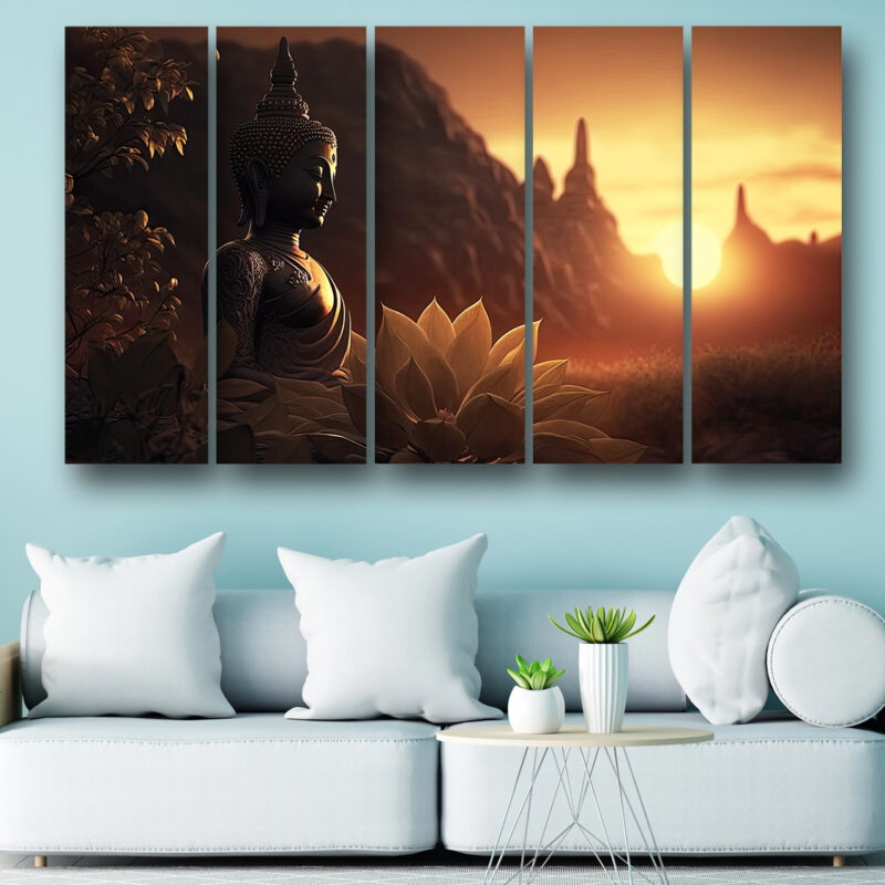 Casperme Buddha ji Wall Painting Framed Big Size For Living Room, Home, office & Wall Decor, 48 x 30 inches set of 5