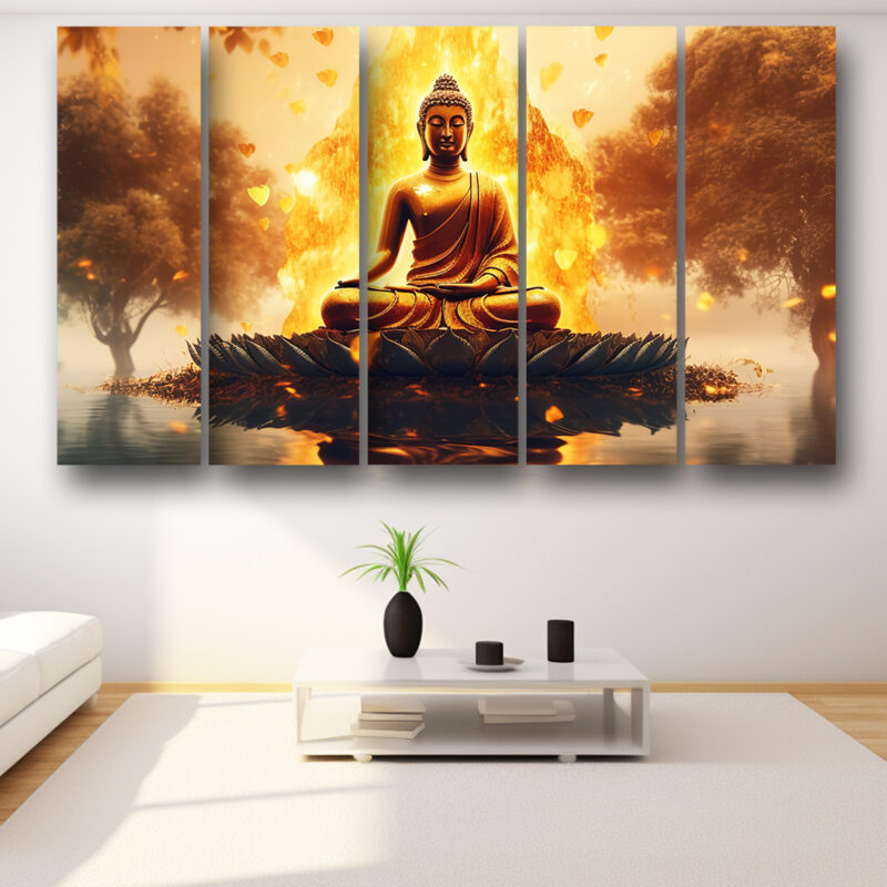 Casperme Buddha ji Wall Painting Framed Big Size For Living Room, Home, office & Wall Decor, 48 x 30 inches set of 5