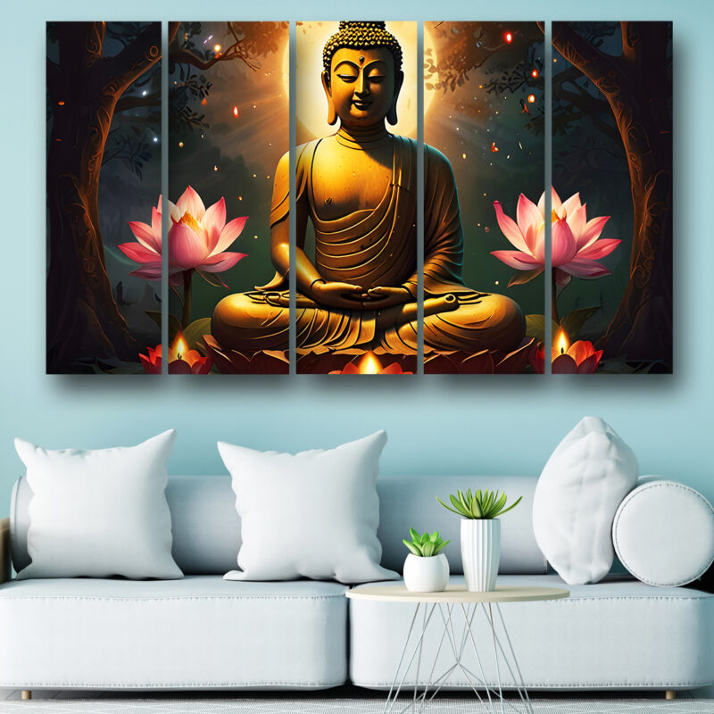 Casperme Buddha ji Wall Painting Framed Big Size For Living Room, Home, office & Wall Decor, 48 x 30 inches set of 5
