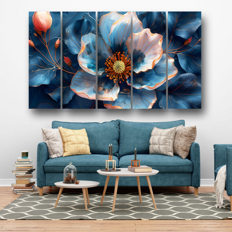 Casperme Floral Wall Painting Framed Big Size For Living Room, Home, office & Wall Decor, 48 x 30 inches set of 5