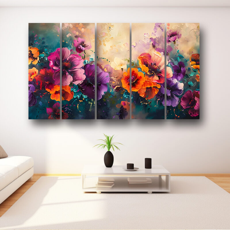 Casperme Floral Wall Painting Framed Big Size For Living Room, Home, office & Wall Decor, 48 x 30 inches set of 5