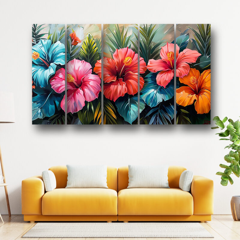 Casperme Floral Wall Painting Framed Big Size For Living Room, Home, office & Wall Decor, 48 x 30 inches set of 5