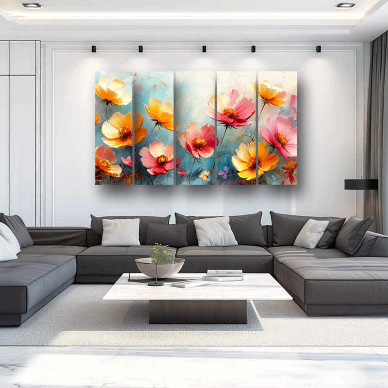 Casperme Floral Wall Painting Framed Big Size For Living Room, Home, office & Wall Decor, 48 x 30 inches set of 5